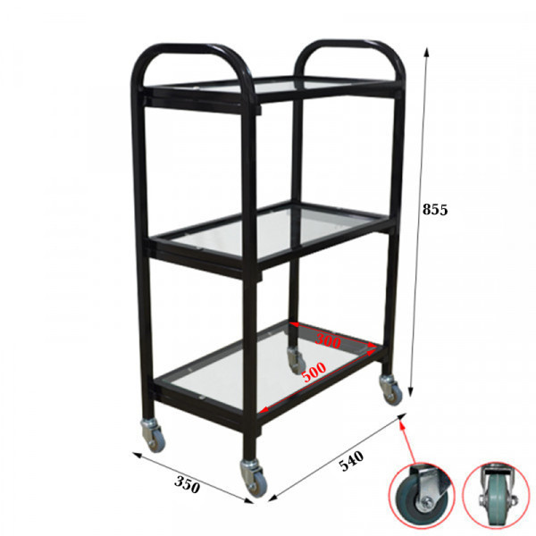 Коляска косметологическая UK-019 на колесах 3 полки металлическая Черный Киев - изображение 3