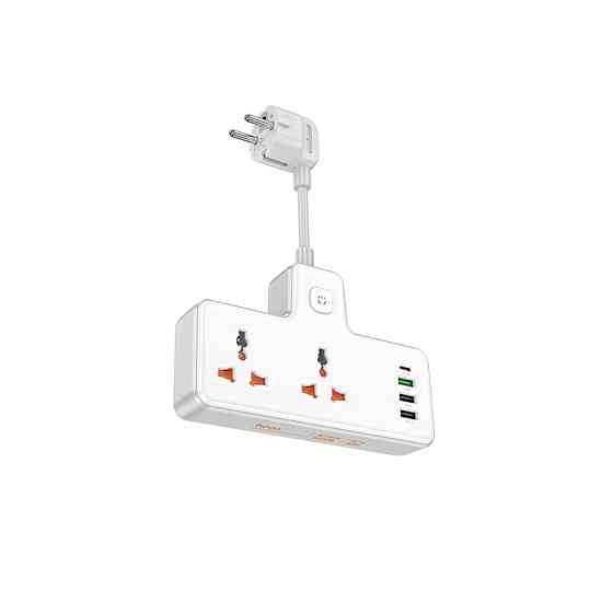 Мережевий подовжувач HOCO  AC12A Reise 2-position expansion socket(PD30W/1C3A) White (6942007607100 ) Київ