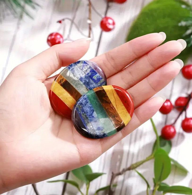 "7 чакр" камінь антистрес, Натуральний овальний камінь для медитації, зняття стресу та тривоги, 45мм Київ - фото 3