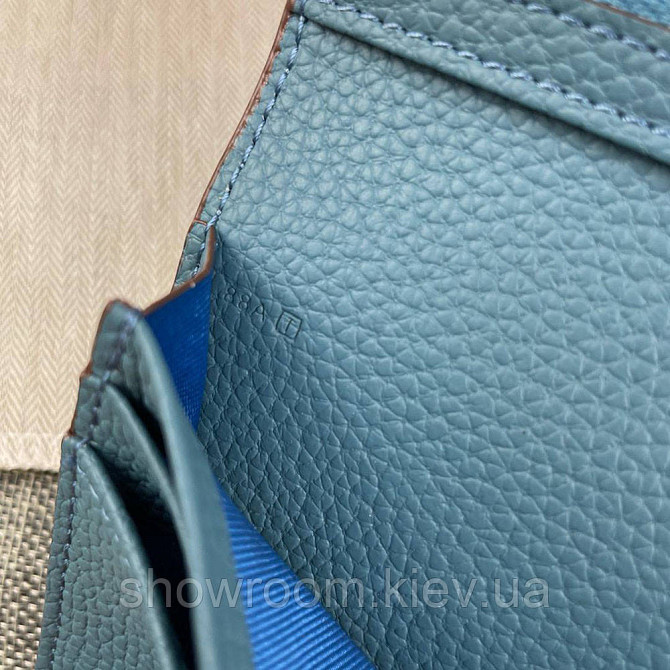 Женский голубой кожаный кошелек Hermes (H-5123) Lux Киев - изображение 7