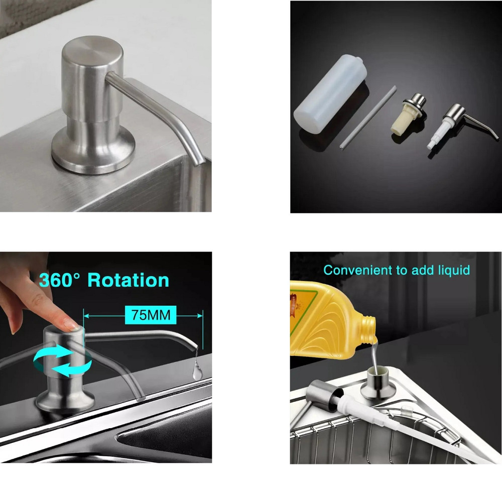 GS8444-Дозатор рідкого  мила Врізний для кухні ГРАФІТ (Сірий) Мат. НЕРЖ-SUS304-(Globus Lux) Луцьк - фото 2