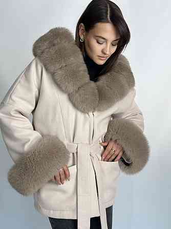 Пончо женское с мехом капюшон и манжеты Пудровый Харьков