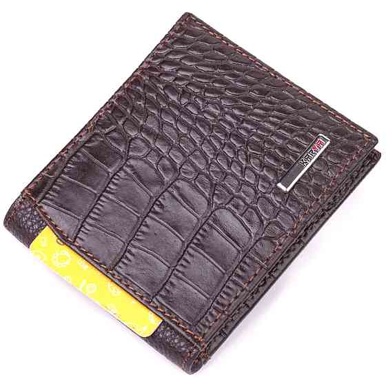 Фактурний чоловічий затиск із монетницею з натуральної шкіри з тисненням під крокодила KARYA 21405 Коричневий Київ