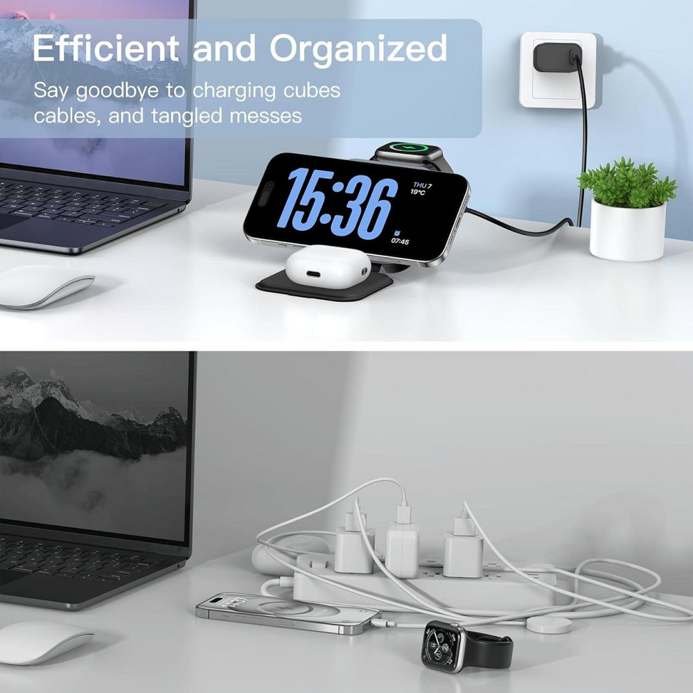 Беспроводное зарядное устройство KEEPRO 3 в 1 MagSafe 15 Вт для iPhone, Apple Watch и AirPods, складная магнитная зарядная станция Киев - изображение 7