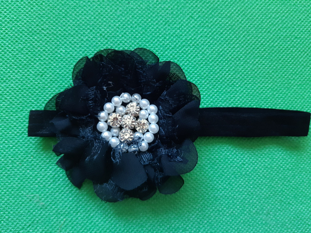 Детская повязка с жемчугом черная - размер цветка 8см, размер универсальный (на резинке) Киев - изображение 1