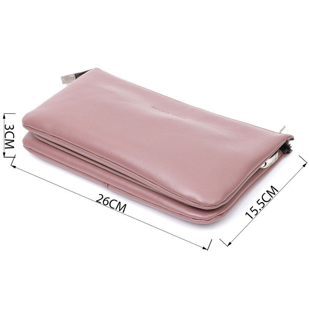 Красивий жіночий клатч із натуральної шкіри Пудровий (GRANDE PELLE) Київ - фото 7