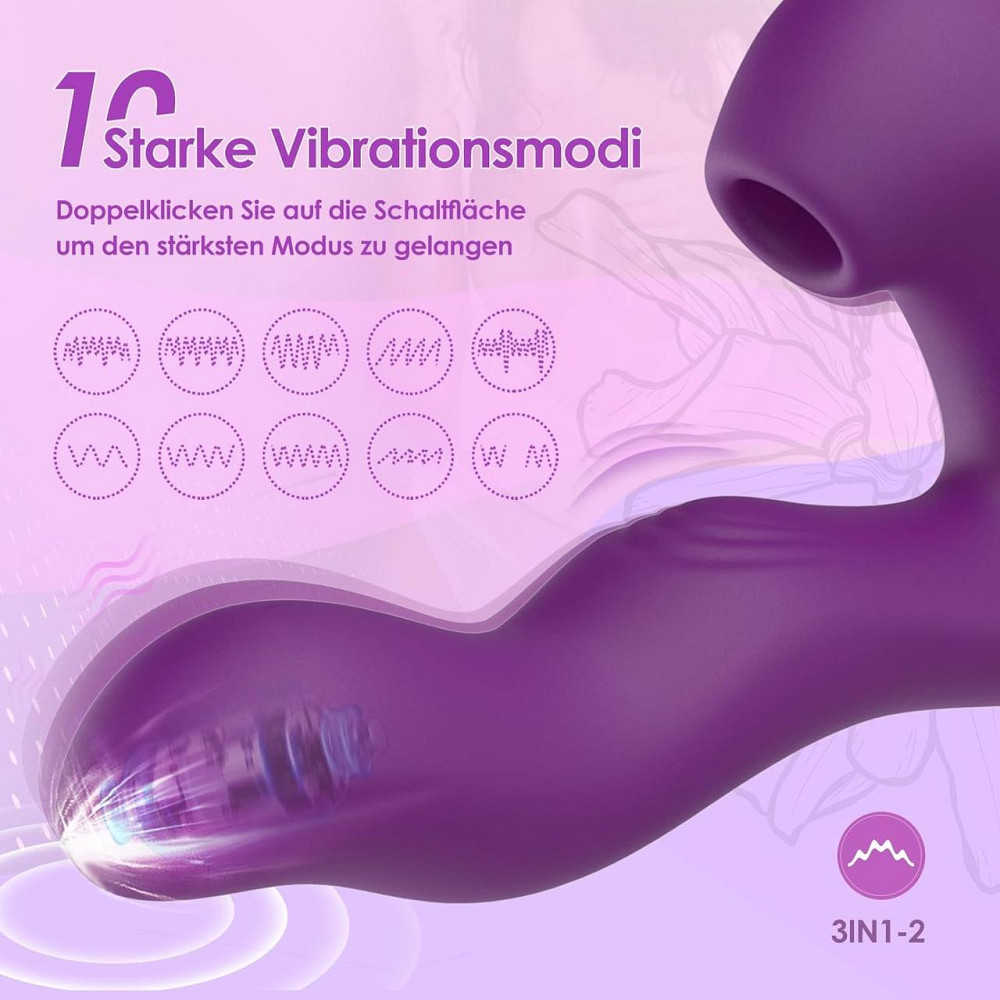 Фиолетовый силиконовый вибратор Aymoer экстремальный фалоимитатор 3-в-1 10 x 5 x 5 режимов вибрация пульсация лизания Днепр - изображение 5