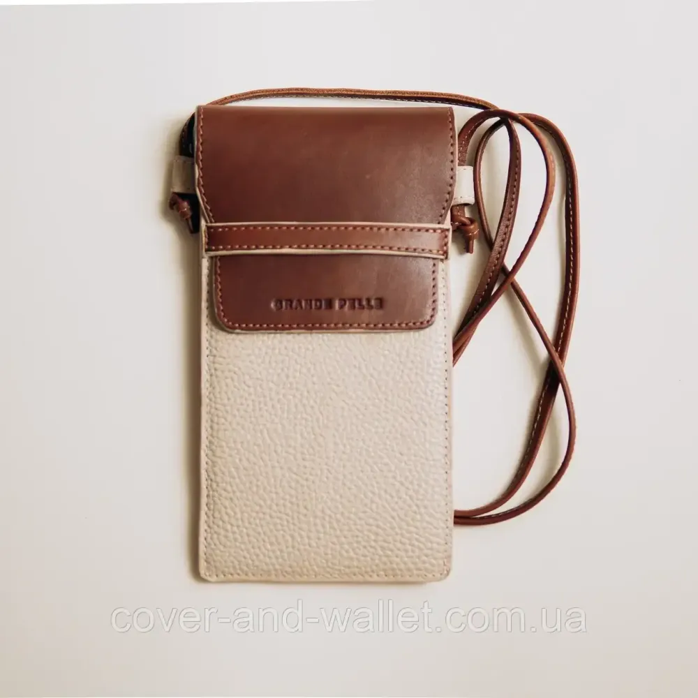 Жіноча шкіряна міні сумка клатч через плече бежевого кольору Grande Pelle 70374323 Київ - фото 2