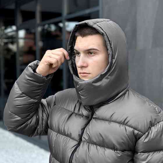 Чоловіча зимова куртка Пуховик Pobedov Snowfall Тепла з капюшоном зима темно-сіра Одеса