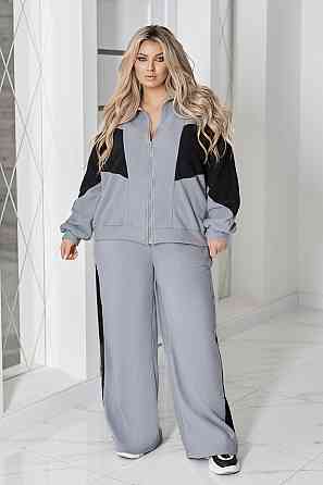 Спортивний флісовий костюм "Connect" | Норма та батал Сірий + чорний, 54-56 Київ