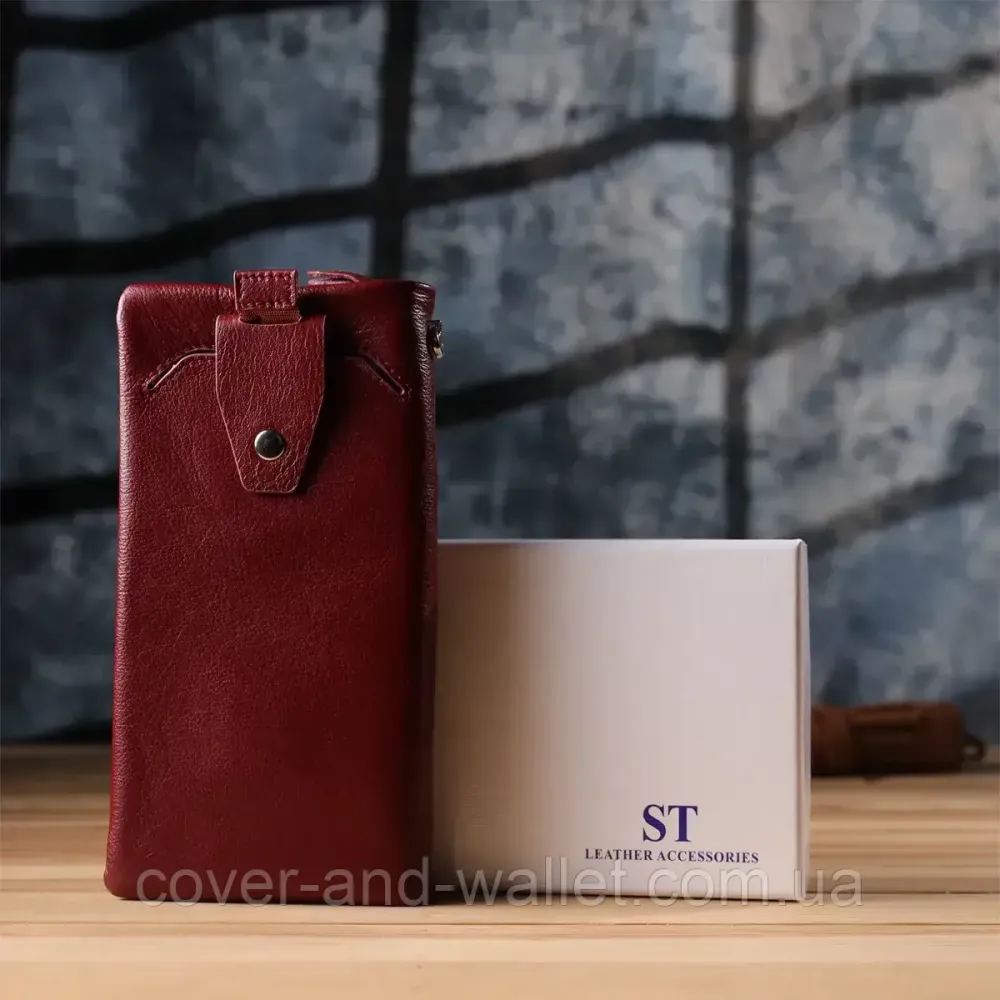 Бордовий жіночий гаманець із відділенням для телефону на блискавці ST Leather Київ - фото 10