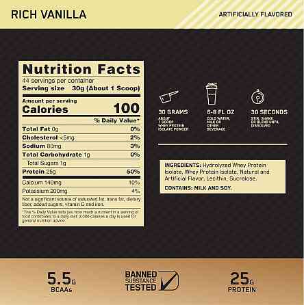 Протеин Optimum Nutrition Gold Standard 100% Isolate 1320 г, Vanilla Луцк