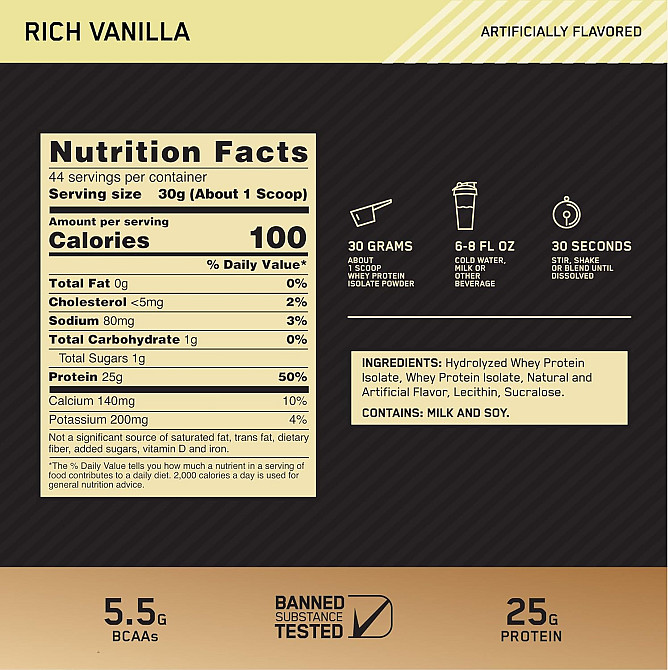 Протеин Optimum Nutrition Gold Standard 100% Isolate 1320 г, Vanilla Луцк - изображение 2