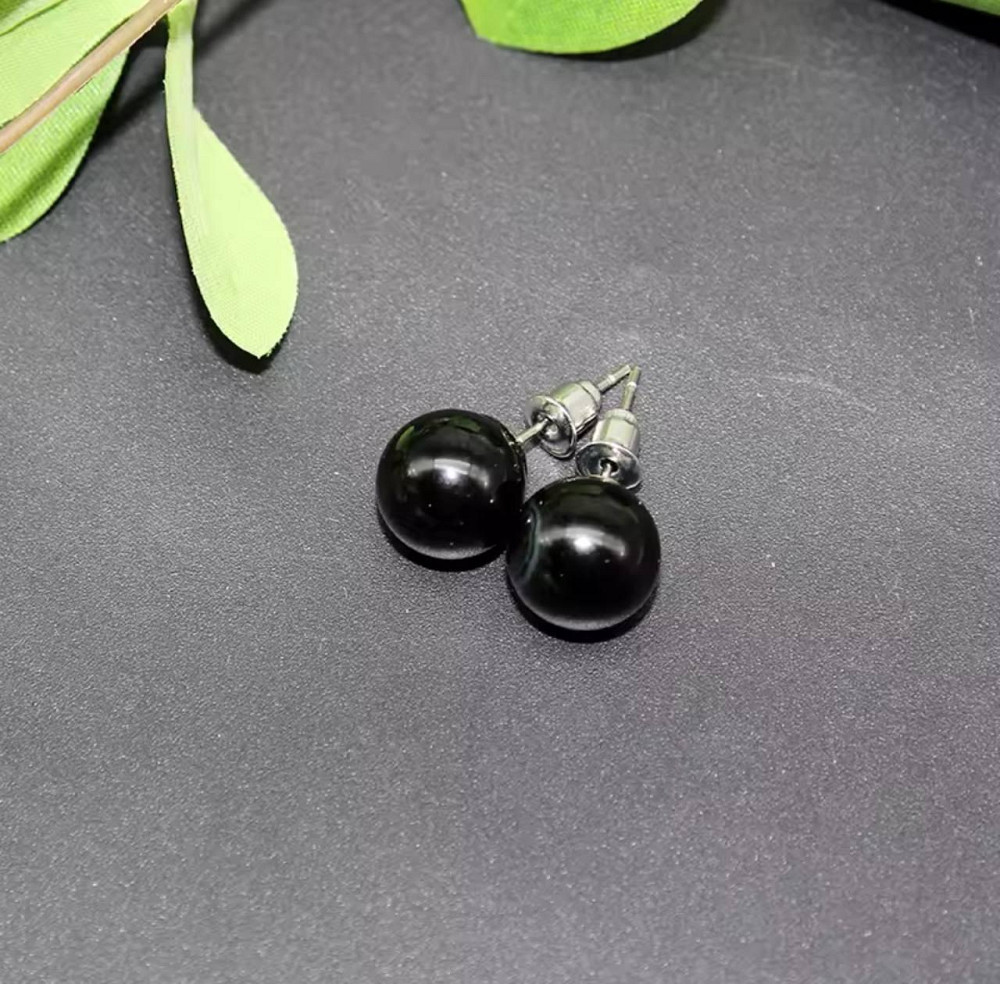 Серьги из натурального черного агата, серьги гвоздики. Киев - изображение 2