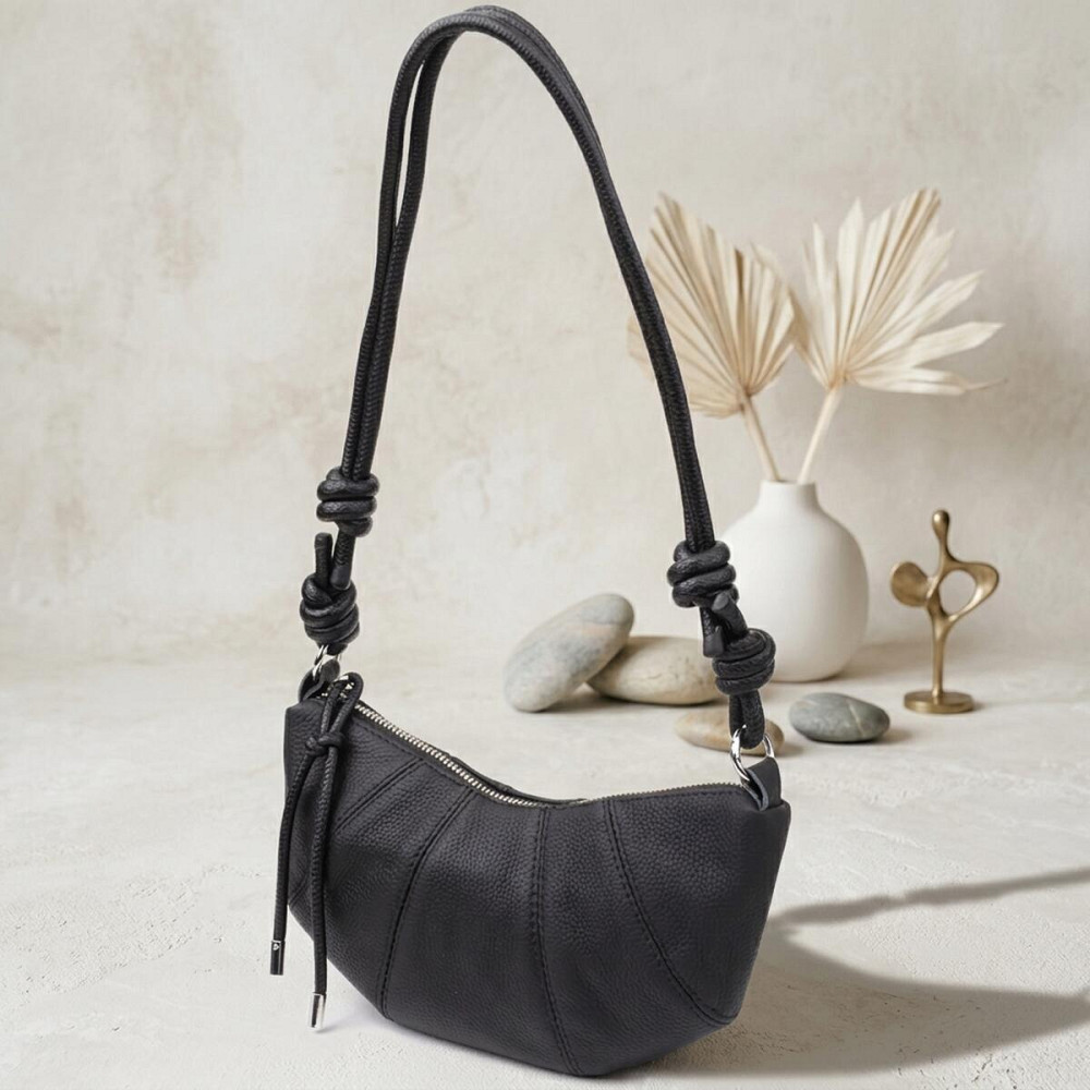 Жіноча напівкругла сумка з натуральної шкіри Vintage 22932 Чорний Київ - фото 14