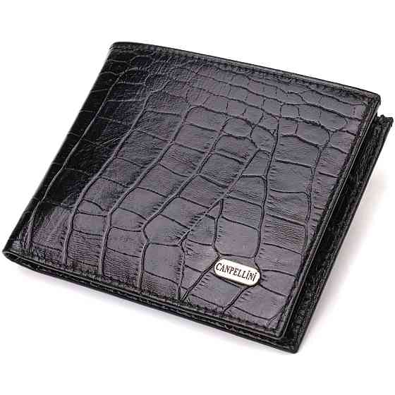 Стильне чоловіче портмоне з натуральної шкіри з тисненням під крокодила CANPELLINI 21867 Чорний Київ