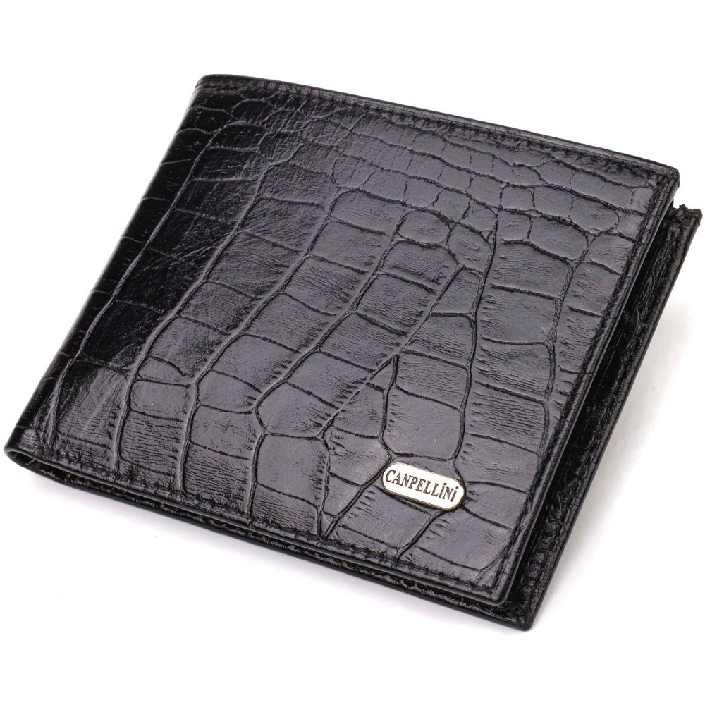 Стильное мужское портмоне из натуральной кожи с тиснением под крокодила CANPELLINI 21867 Черный Киев - изображение 1
