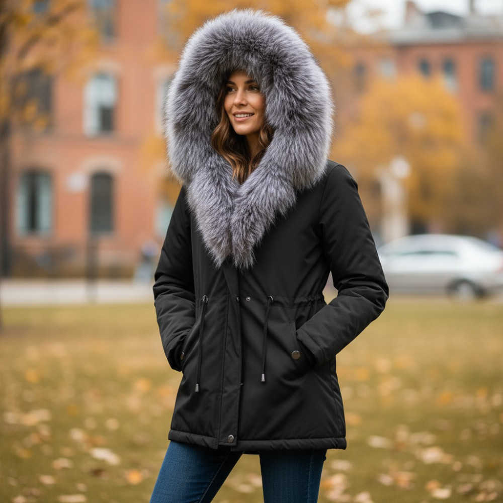 Парка женская зимняя мех чернобурки Черный р 56 75см Харьков - изображение 1
