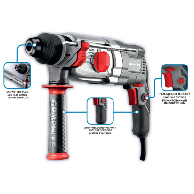 Перфоратор Graphite SDS-plus, 900Вт, 3.4Дж, кейс 6.1кг (58G539) Вінниця - фото 5