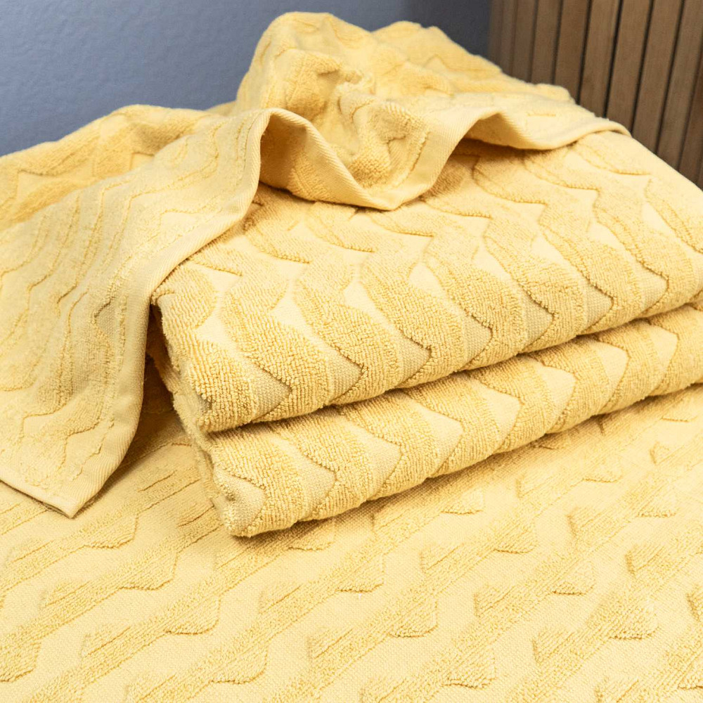Махровий банний рушник Жакардовий Хвиля GM Textile 70х140см 500г/м2 (Жовтий) Суми - фото 3