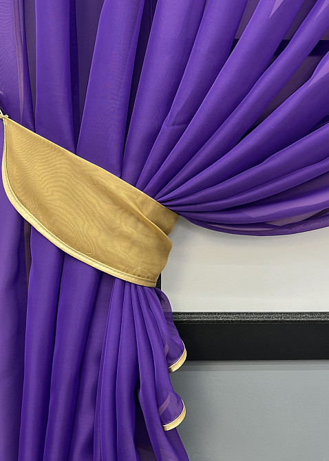 Кухонні шторки VR-Textil № 060к "Дует" з підв'язками фіолетовий з темно-бежевим 330х170 см (50-234) Київ - фото 9