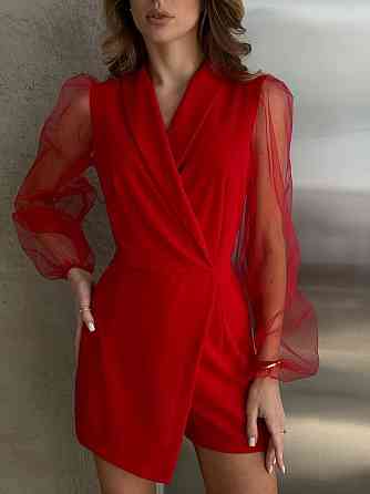 Жіночий стильний елегантний комбінезон креп дайвінг+сітка Червоний, 42/44 Одеса