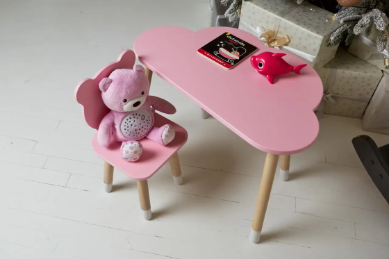 Дитячий столик Хмара (Рожевий) та стільчик Ведмедик (Рожевий) Вінниця