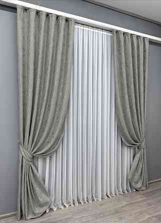 Комплект готовых штор VR-Textil Лен мрамор Pavliani № 1665ш Серый 150х270 см 2 шт (33-0554) Киев