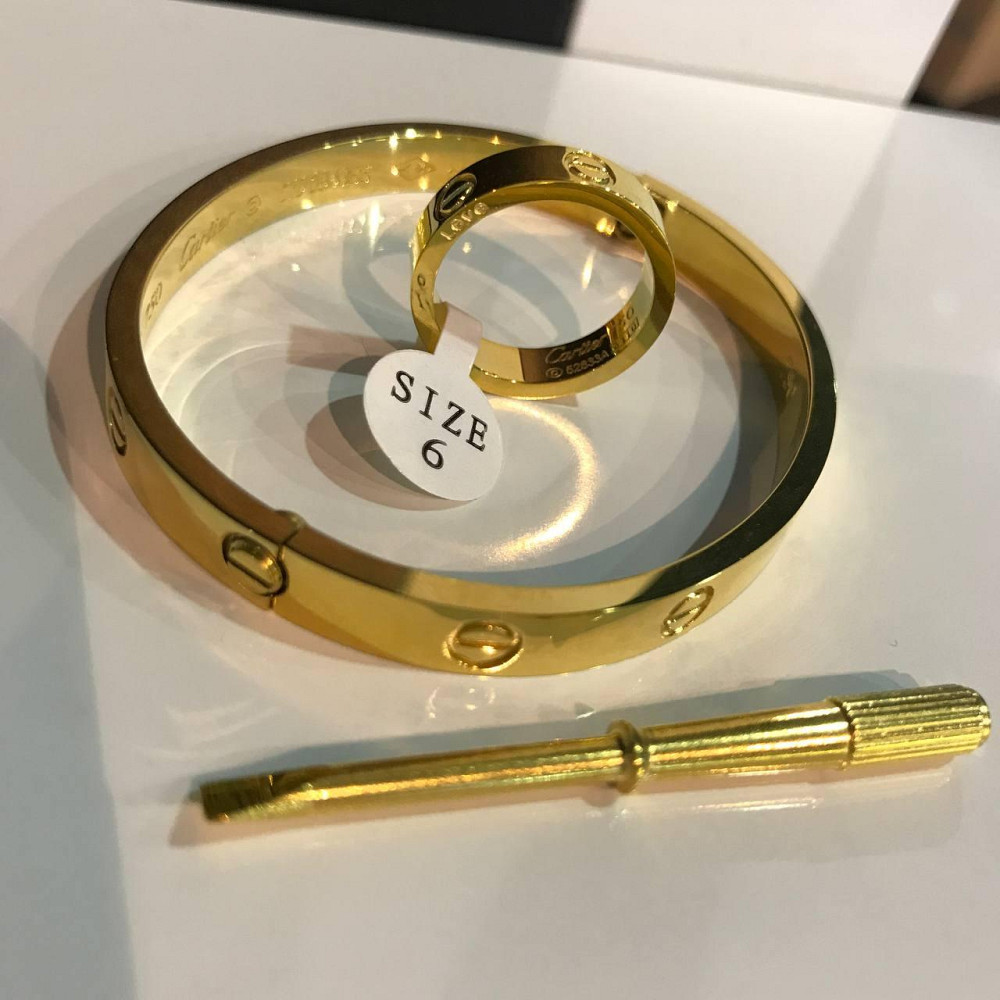 Cartier браслет love з викруткою та кільце лимонне золото / Cartier браслет і кільце Одеса - фото 1