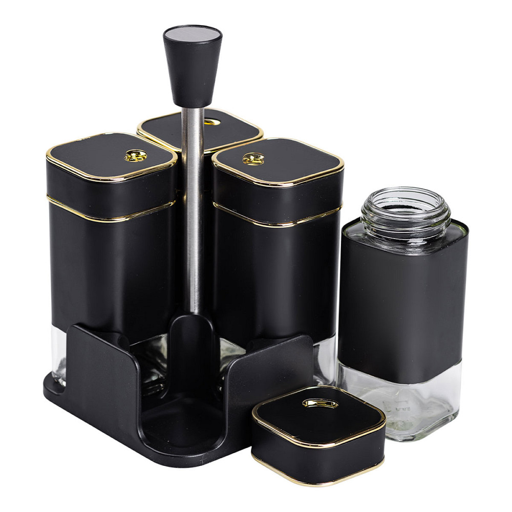 Набір для спецій на підставці 4 предмети 10х10х17 см ємності для приправ 120 мл Чорний HP-1306 Коломия - фото 2