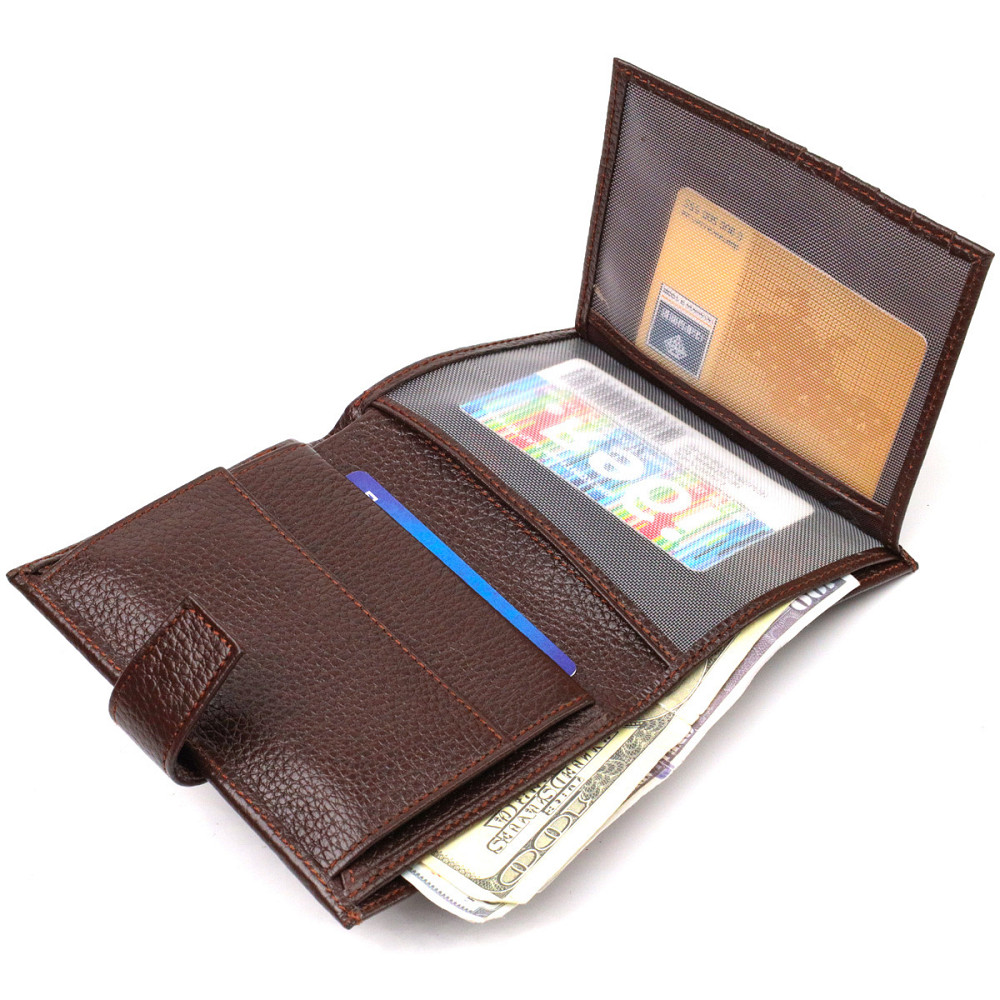 Удобный вертикальный мужской кошелек среднего размера из натуральной кожи флотар CANPELLINI 21737 Коричневый Киев - изображение 5