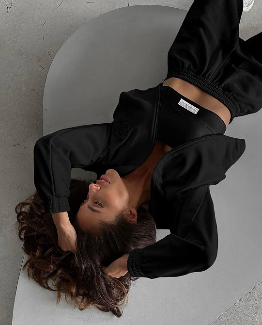 Женский утепленный прогулочный костюм двойка: кофта и штаны турецкая трехнить на флисе Черный, 42/46 Одесса - изображение 1