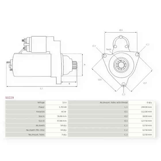 Стартер автомобіль Фольцваген Caddy III 2.0SDI (2004-) (12В, 1.7кВт, 10 зуб) Мукачево