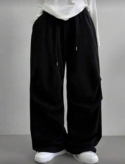 Жіночі стильні оверсайз штани двонитка Чорний Одеса - фото 1