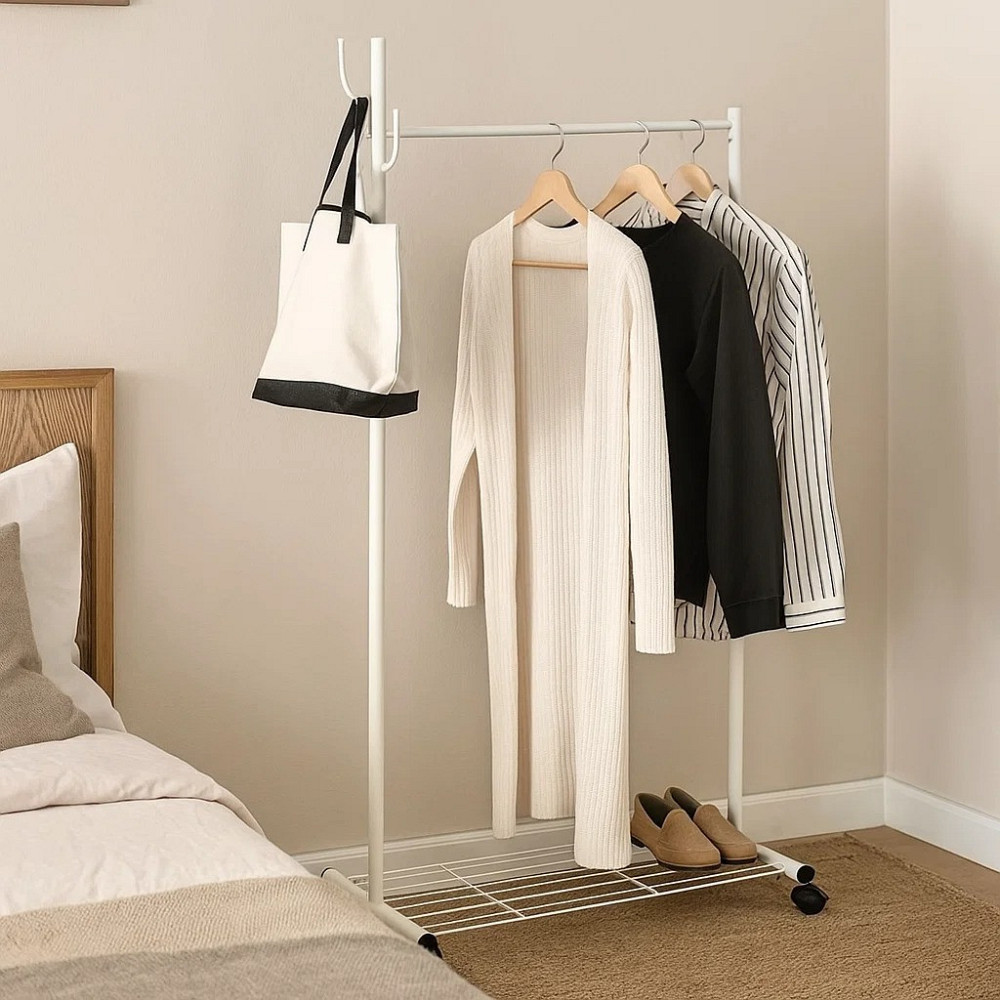 Вешалка для одежды передвижная металлическая с стойкой для тремпелей и стойкой с крючками Каменец-Подольский - изображение 5