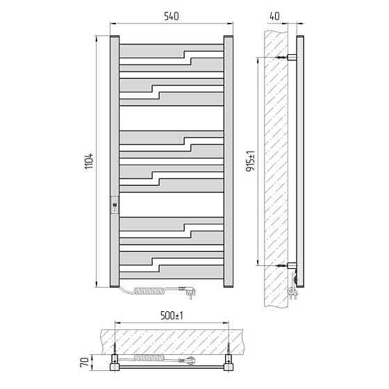 Електрична рушникосушка Laris Зебра Тетріс ЧКФ 12 500Х1100 Е чорна Л/П Київ