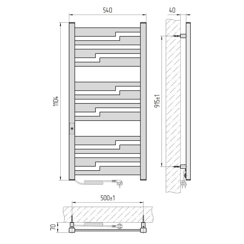 Електрична рушникосушка Laris Зебра Тетріс ЧКФ 12 500Х1100 Е чорна Л/П Київ - фото 6