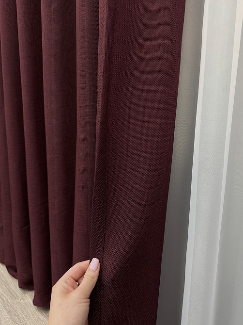 Комплект готових штор VR-Textil Льон Мішковина № 2063ш Марсала 150х240 см 2 шт (39-0016) Київ - фото 6