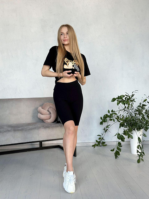 Жіночий спортивний костюм з велосипедками рубчик "Force" оптом | Норма і батал Київ - фото 7