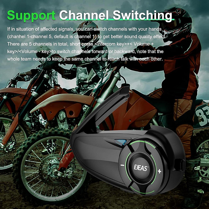 Bluetooth інтерком EJEAS Q8 з Mesh 3.0, CVC шумозаглушенням, FM, IP67, 1200 мАг акумулятор, мотогарн Київ - фото 7