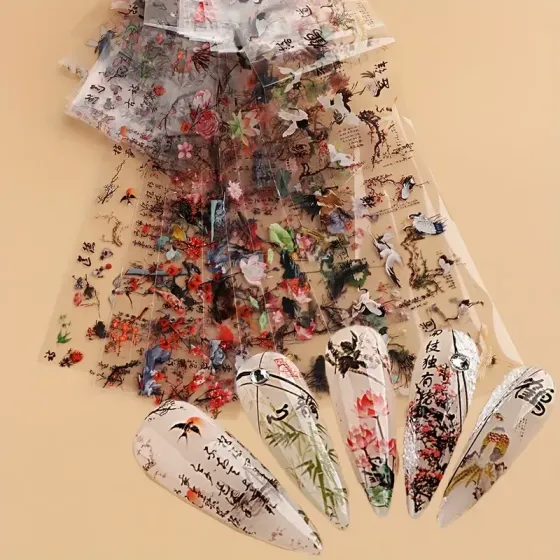 Стікери для манікюру з китайськими символами – набір 10 листів у вінтажному стилі Київ