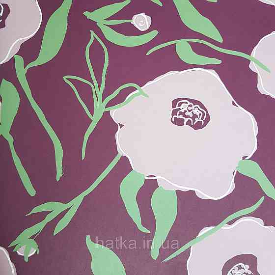 Шпалери флізелінові еко Khroma Zoom Goja 0.53х10.05 м квіти абстракція бузкові зелені на бордовому Київ