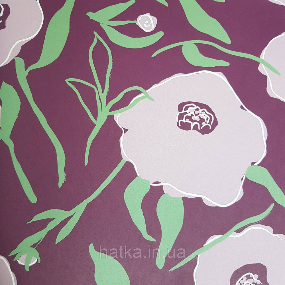 Обои флизелиновые эко Khroma Zoom Goja 0.53х10.05 м цветы абстракция сиреневые зеленые на бордовом Киев - изображение 1