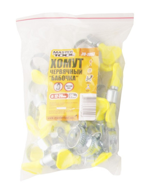 MASTERTOOL Хомут черв'ячний MASTERTOOL German type "Метелик" W1 DIN 3017 9.0 мм Ø 12-20 мм 25 ш Коломия - фото 2