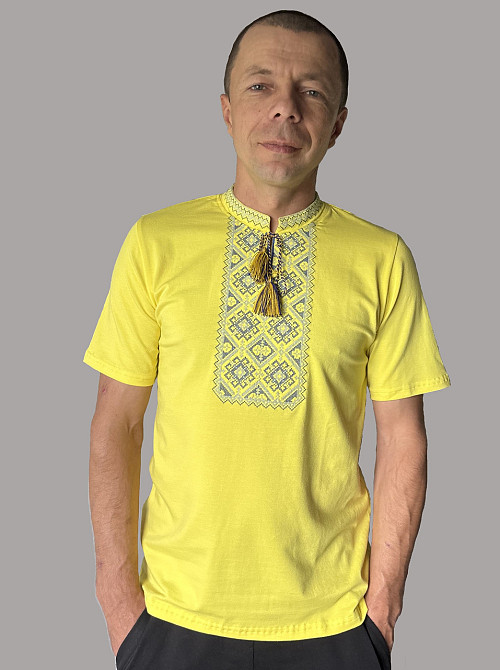 Футболка вышиванка ярко желтая с голубовато-желтым орнаментом Киев - изображение 1