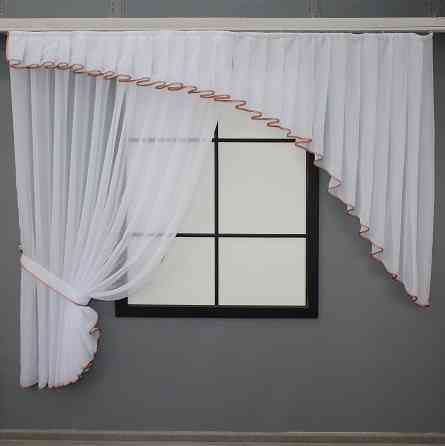 Кухонний комплект VR-Textil № 062к шторка з ламбрекеном білий з пудровим 200х170 см (59-876) Київ