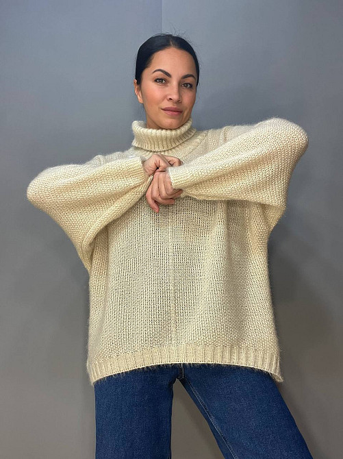 Свитер женский MY FASHION 3267 паутинка оверсайз широкий воротник хомут удлиненный, бежевый, 44-48 Киев - изображение 15