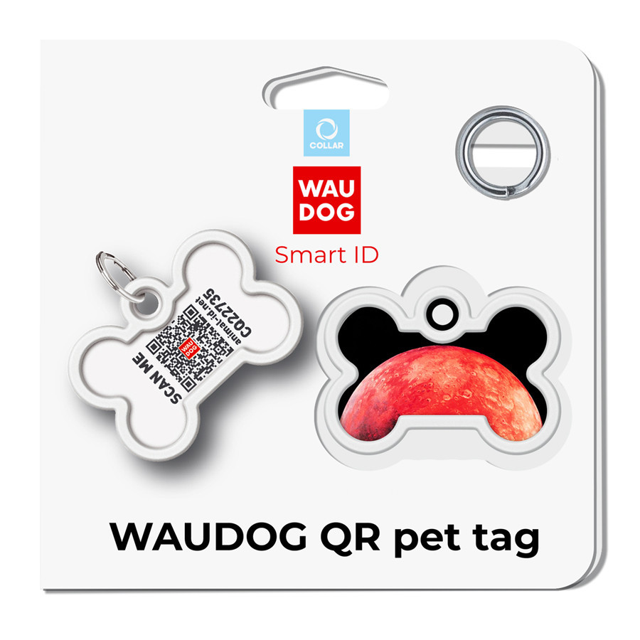 Адресник для собак і котів металевий WAUDOG Smart ID з QR паспортом, малюнок "Марс", кістка, Д 40 мм, Ш 28 мм Київ - фото 5