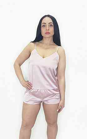 Піжама жіноча шовкова із шортами Пудровий 2XL Харків