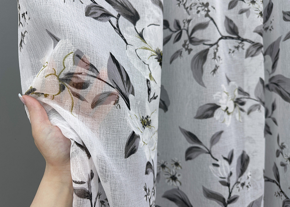 Тюль VR-Textil 1681т Flora Батист Белый с серым 400х270 см (42-0965) Киев - изображение 4